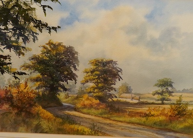 Clive Pryke (1948-2017), Country Lane, signed, watercolour, 30 x 43cm